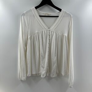 Lucky Brand Long Sleeve V-Neck Button Detail Top Women’s Size Medium